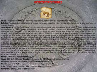 HORÓSCOPO CHINÊSSaúde : os ossos em geral, os joelhos e todas as articulações em particular e o fígado.Defeitos : desejo exagerado de perfeição, levando ao pessimismo e à melancolia e à insatisfação consigo mesmo. Falador e egocêntrico.Características : Movido por um desejo interior enorme de atingir a perfeição em todos os sentidos, inclusive no plano espiritual, o nativo do Galo prima pela simplicidade em relação aos bens materiais, pois não se deixa ofuscar pelo luxo ou pelas suas posses, que são muitas, graças a sua capacidade de ganhar dinheiro. Preocupa-se com o próximo com uma dedicação extrema, cuidando carinhosamente daqueles que precisam de sua ajuda. Essa característica toda própria faz com que se dediquem às profissões da área médica e da assistência social. É metódico, inteligente, com um charme todo especial pela sua ternura, encantando a todos com seu espírito observador e analítico. Quando se trata de expressar os próprios sentimentos, no entanto, o Galo é tímido e retraído, o que lhe traz inúmeros problemas no relacionamento amoroso e sexual. Aprecia as novidades e se entrega à vida com um entusiasmo contagiante. Podem ser muito mordazes em suas opiniões a respeito das pessoas e detestam a crítica. Quando magoados, tornam-se agressivos e demonstram até certa crueldade.Não tem, no entanto, espírito vingativo, pois sua memória para fatos desagradáveis é muito pequena. Em pouco tempo se esquece de uma ofensa.Não se arrisca, preferindo traçar metas e objetivos realistas e ao seu alcance. Preserva sua própria liberdade, mas não evita de se intrometer na liberdade alheia.No sexo não é o que pode ser chamado de amante perfeito, mas pode ser romântico e sensual, se isso lhe for despertado.Nome Chinês: JI, Nome Japonês: TORIHoras: 17:00 às 19:00 horas, Direção: oeste, Mês Favorável: março (outono)Elemento: Metal, Polaridade: Yin, Planeta Regente: VênusMetais: níquel, Pedras: ágata e turmalina, Erva: sabugueiro, Perfume: gardêniaCores: azul-marinho e verde, Flor: verbena, Planta: laranjeiraNúmero da Sorte: 5, Dia da Sorte: quarta-feira 