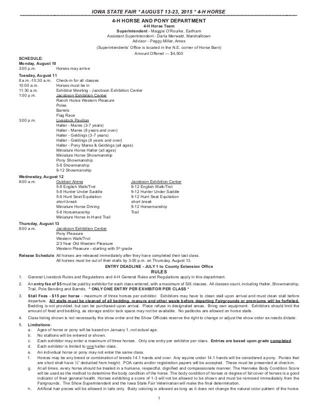 Iowa State Fair 4H Horse Show Schedule