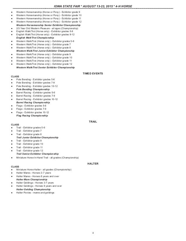 Iowa State Fair 4H Horse Show Schedule