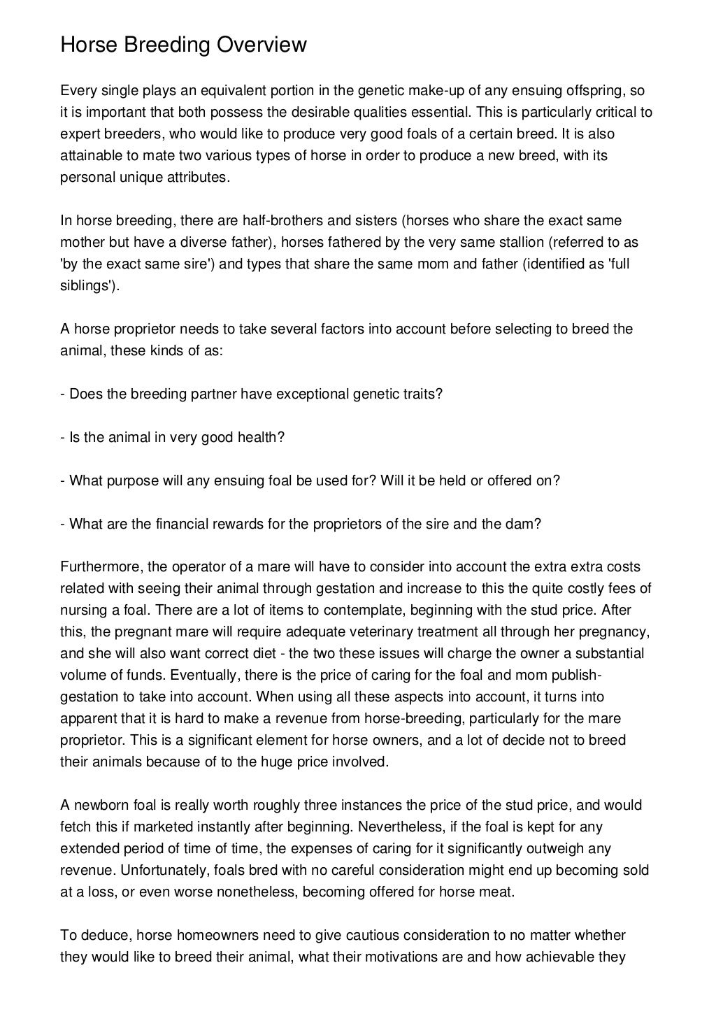 Horse Breeding Overview