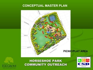 CONCEPTUAL MASTER PLAN

PICNIC/PLAY AREA

HORSESHOE PARK
COMMUNITY OUTREACH

 