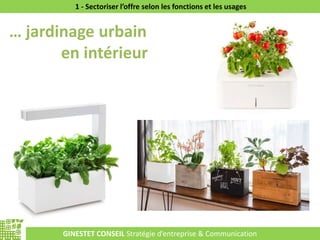 GINESTET CONSEIL Stratégie d’entreprise & Communication
1 - Sectoriser l’offre selon les fonctions et les usages
… jardinage urbain
en intérieur
 