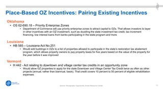 25Source: Novogradac Opportunity Zones Resource Center.
Oklahoma
• OS 62-690.18 – Priority Enterprise Zones
• Department o...