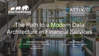 © Hortonworks Inc. 2011 – 2016. All Rights Reserved
The Path to a Modern Data
Architecture in Financial Services
Vamsi Chemitiganti
GM for Banking & Financial Services,
Hortonworks
@Vamsitalkstech
© Hortonworks Inc. 2011 – 2016. All Rights Reserved
Lee Phillips
Sr. Director, Product Management,
Attivio
 