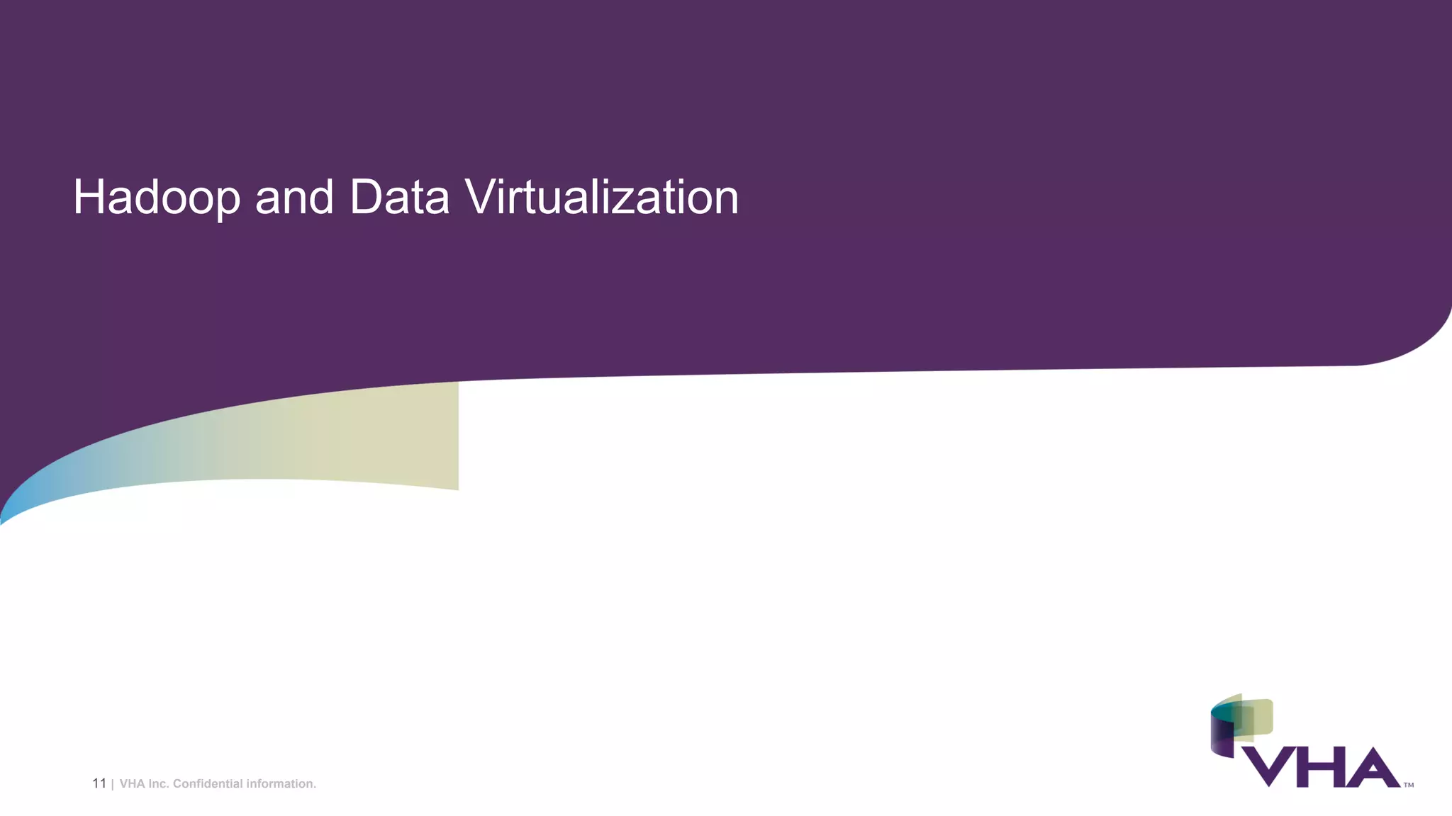 VHA Inc. Confidential information.
Hadoop and Data Virtualization
11 |
 