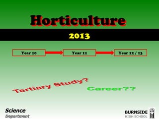 Horticulture
                 2013
      Year 10     Year 11   Year 12 / 13




Science                        BURNSIDE
Department                     HIGH SCHOOL
 