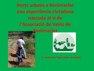 Horts urbans a Benimaclet una experiència ciutadana nascuda al si de l’Associació de Veïns de Benimaclet La recerca de l’agricultura  ecològica 