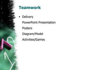 Teamwork Delivery PowerPoint Presentation Posters Diagram/Model  Activities/Games 