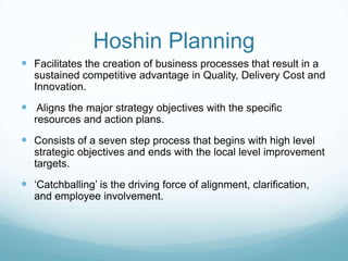 Hoshin Planning<br />Facilitates the creation of business processes that result in a sustained competitive advantage in Qu...