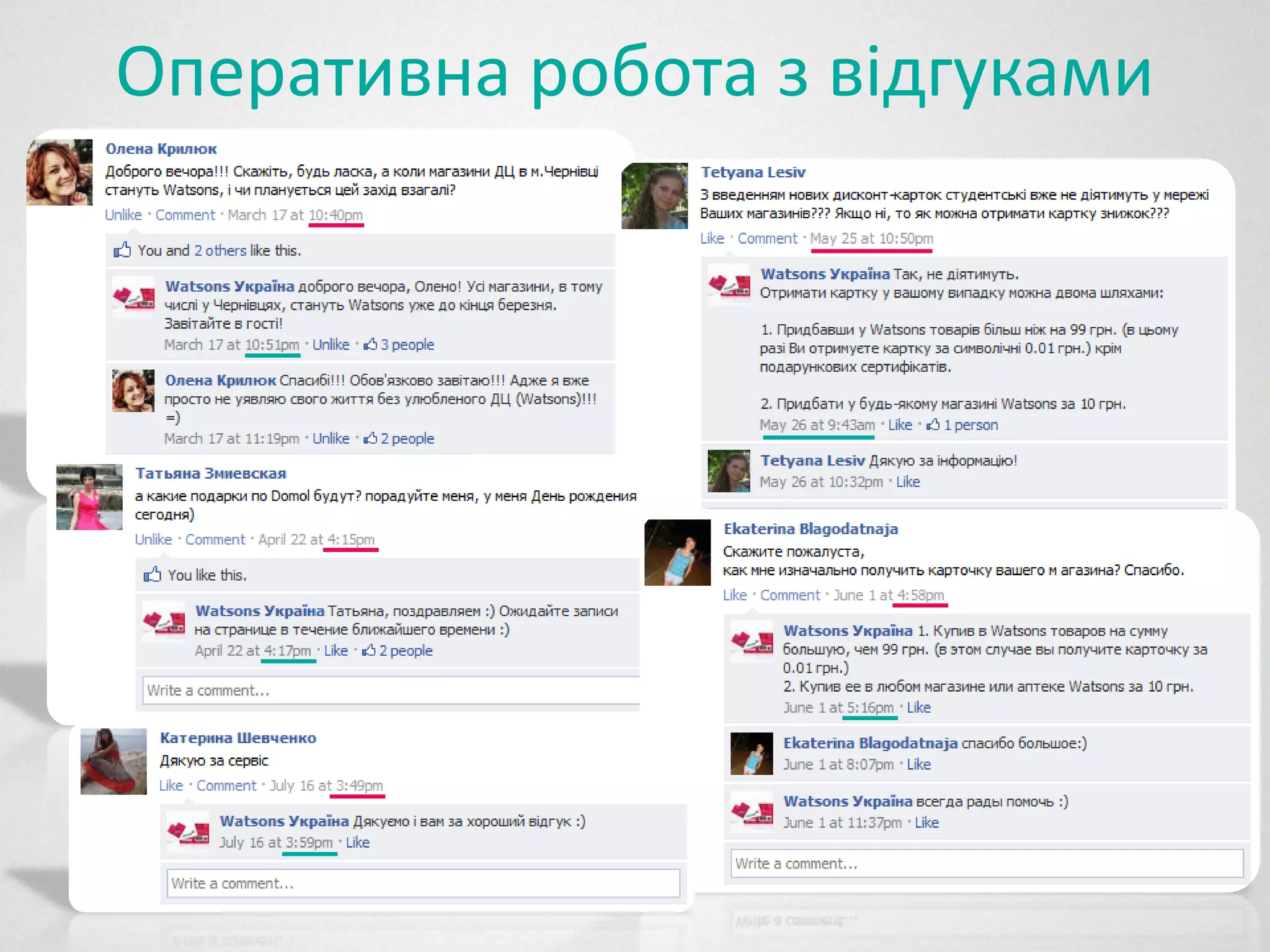 Оперативна робота з відгуками
 