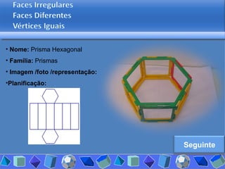 Nome:  Prisma Hexagonal Família:  Prismas Imagem /foto /representação: Planificação: Seguinte 