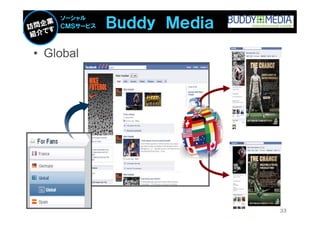 Ｂｕｄｄｙ Ｍｅｄｉａ
    ソーシャル
    ＣＭＳサービス



• Global




                            33
 