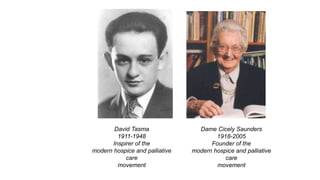 Dame Cicely Saunders
1918-2005
Founder of the
modern hospice and palliative
care
movement
David Tasma
1911-1948
Inspirer of the
modern hospice and palliative
care
movement
 
