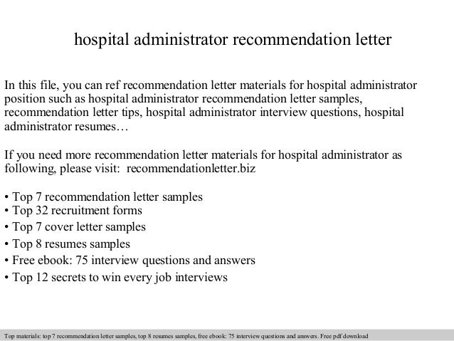Hospital Administrator Recommendation Letter