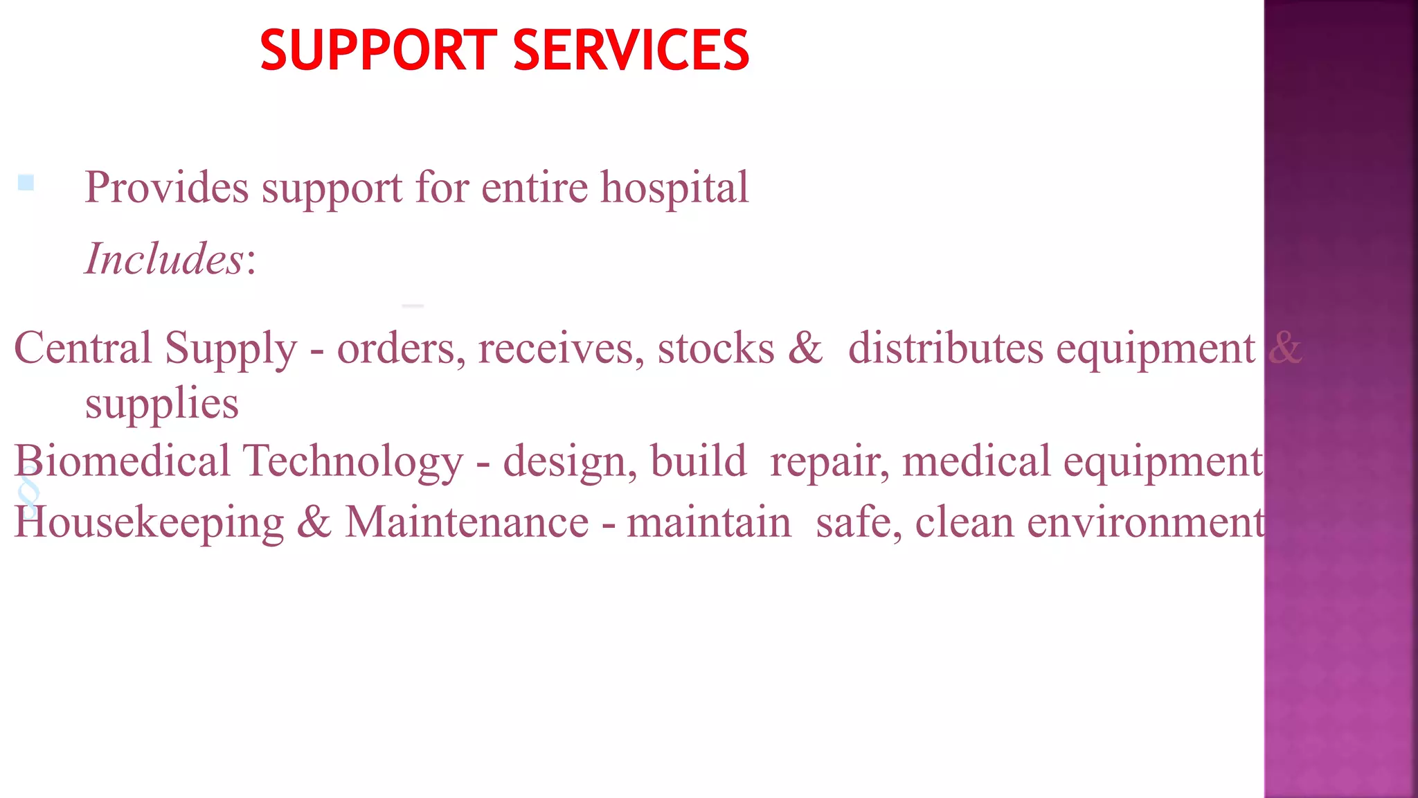 Support Services In Hospital Hospital and its organisation | PPTX