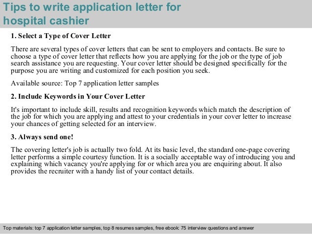 Hospital Cashier Application Letter