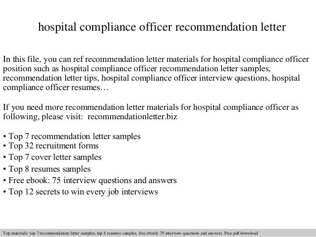 Hospital compliance officer recommendation letter