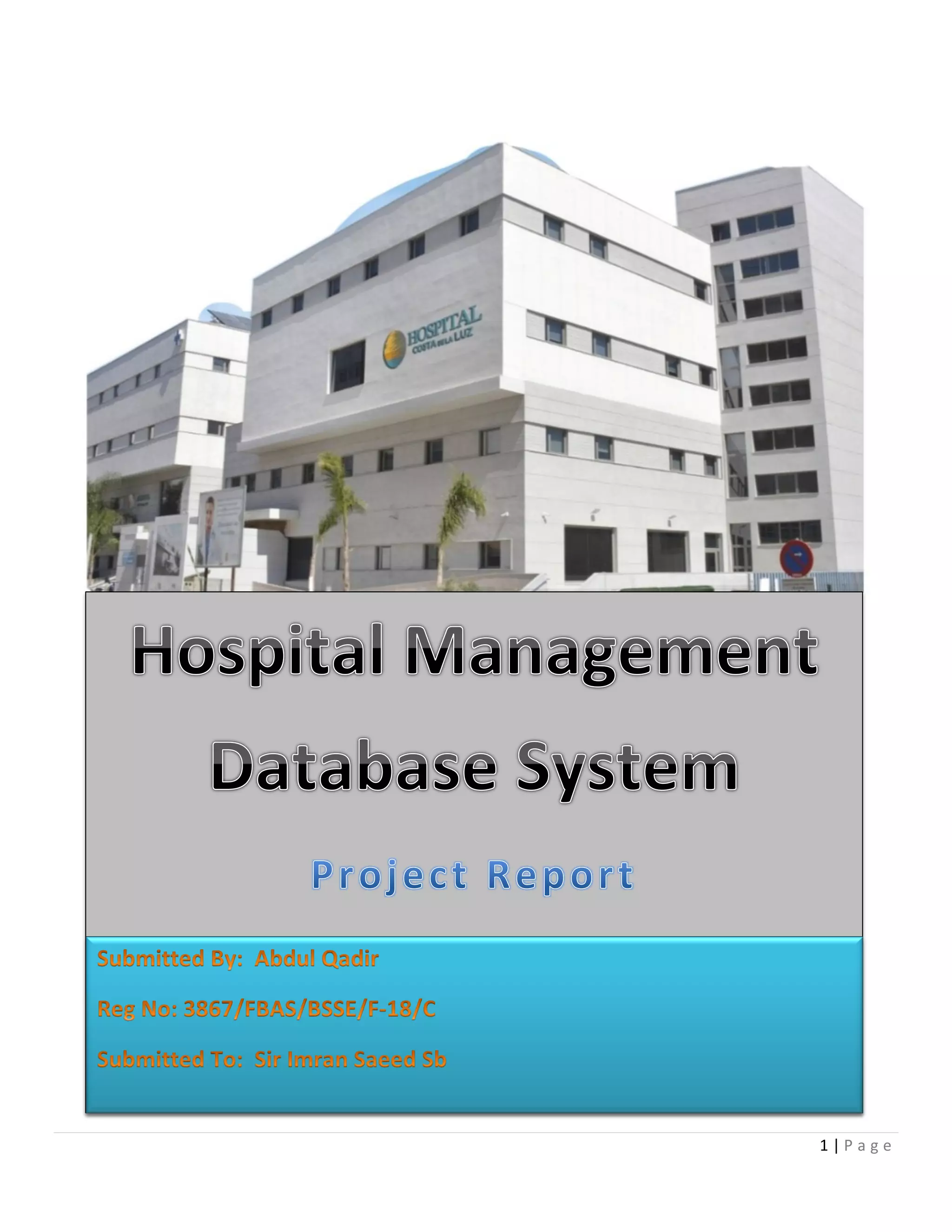 Hospital database management system project report | PDF