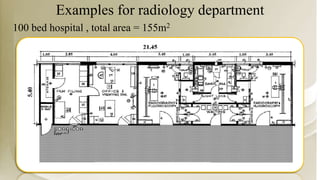 Examples for radiology department
100 bed hospital , total area = 155m2
 