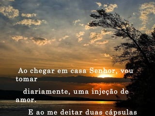 Ao chegar em casa Senhor, vou tomar diariamente, uma injeção de amor. E ao me deitar duas cápsulas de consciência tranquila. 