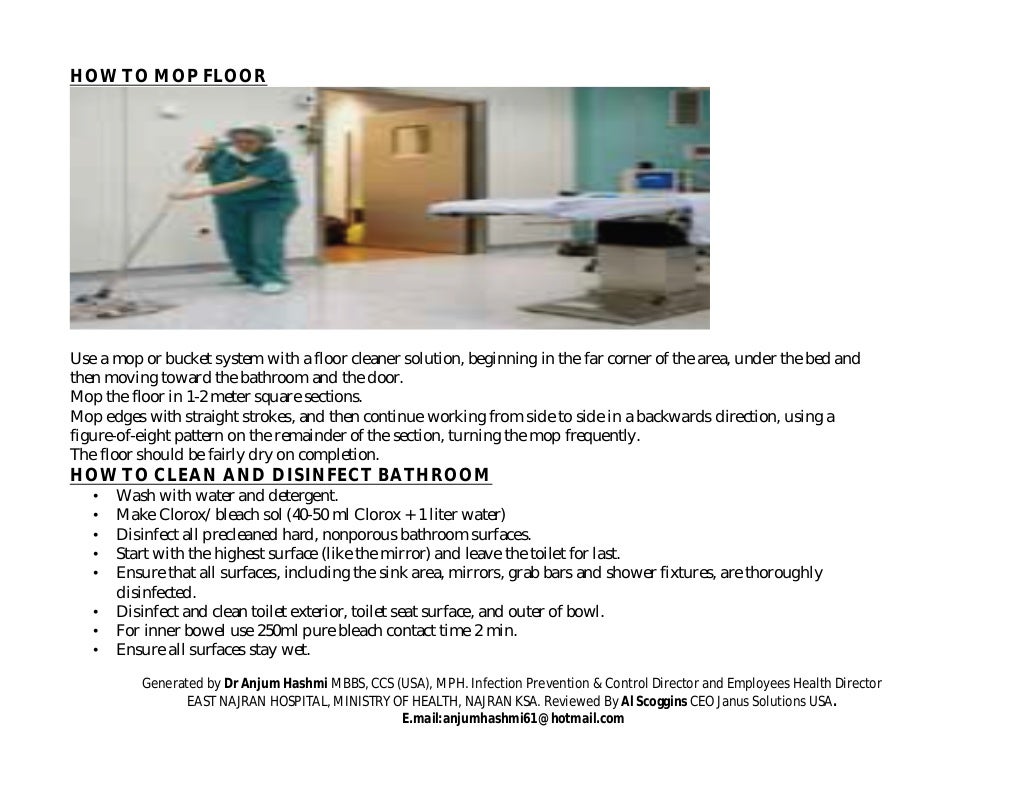 Hospital Environmental Cleaning & Disinfection, Procedures & Practices