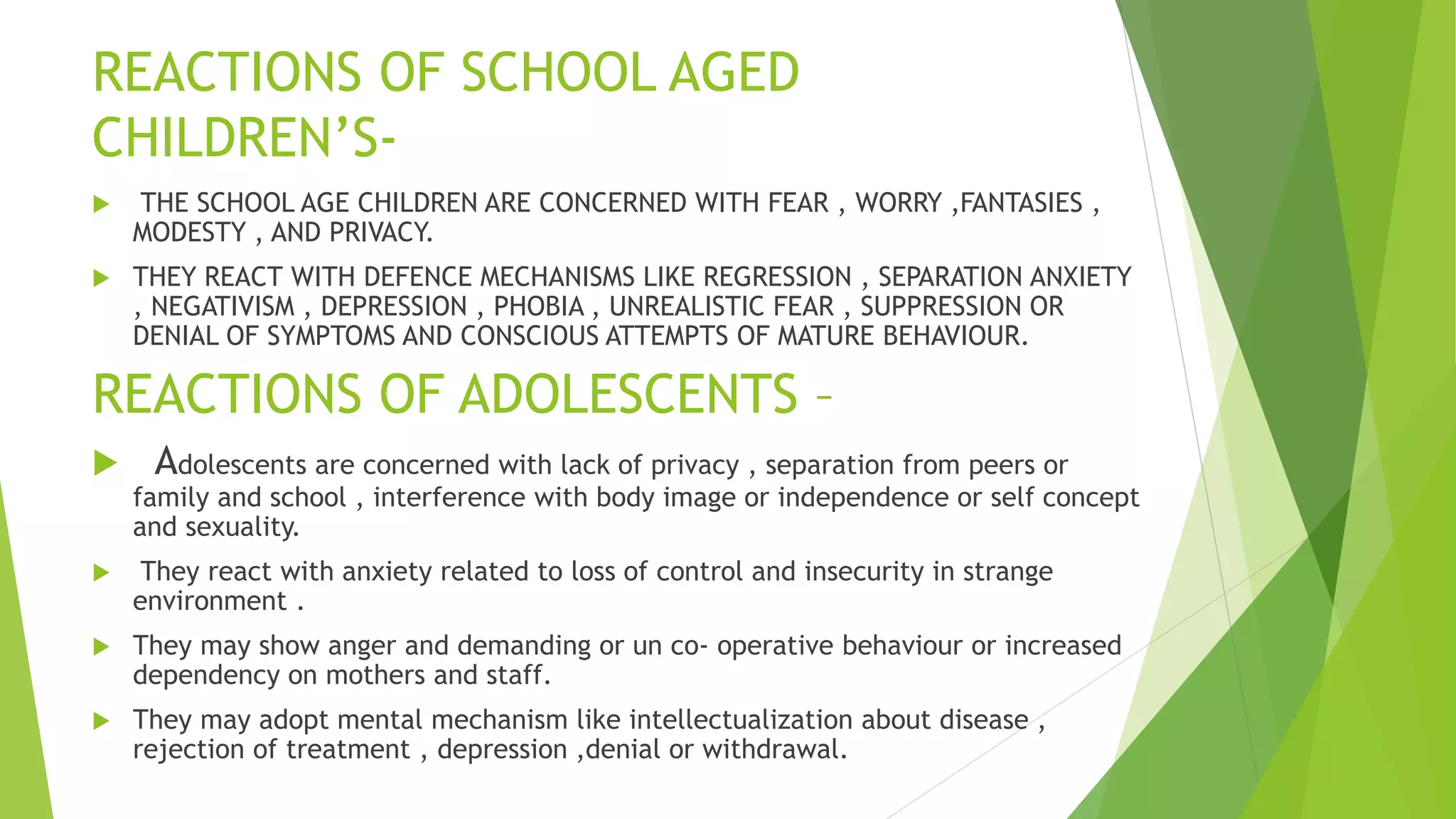Hospital environment for a sick child