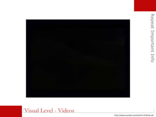 RepeatImportantInfo
Visual Level - Videos
https://www.youtube.com/watch?v=X78i13q-atk
 
