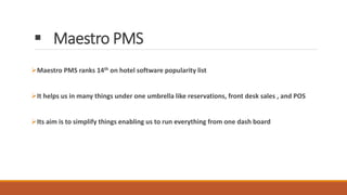 Marstro Pms Hospitality Softwares and its types / Softwares used in front office | PPTX