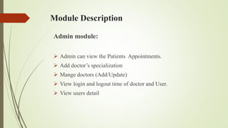 Admin Module User Module Doctor Module Flowchart Hospital Management1 (1).pptx