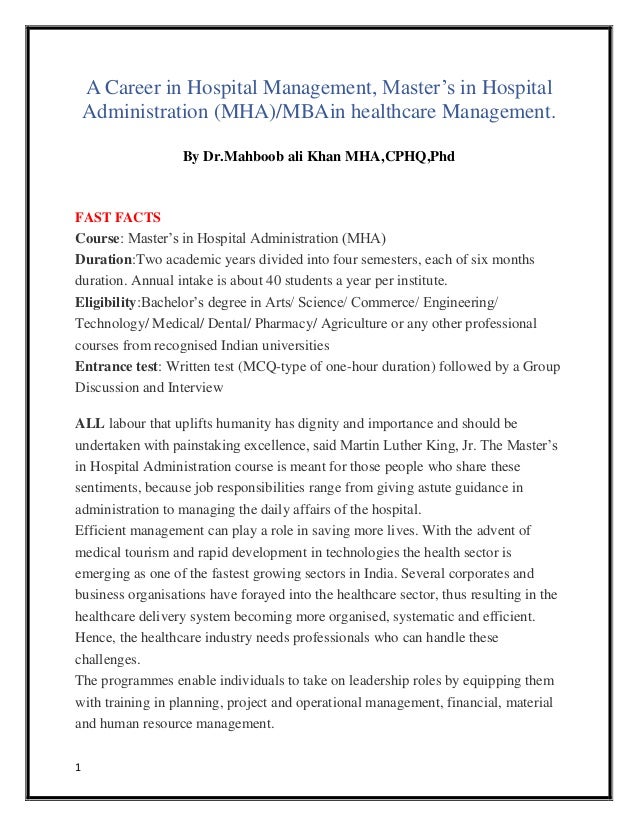 a career in hospital management masters in hospital administration health management degree