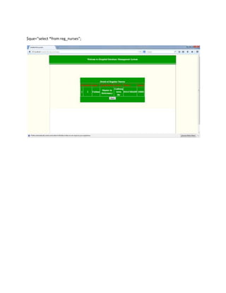 $que="select *from reg_nurses";
 
