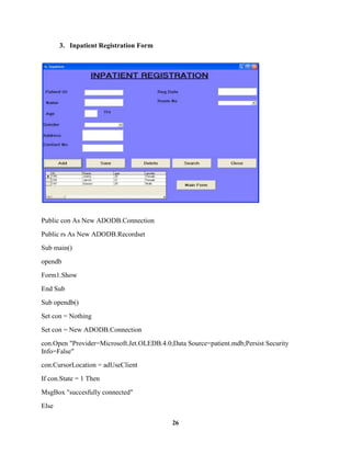 Form D Inpatient Register Hospital management system project | DOCX
