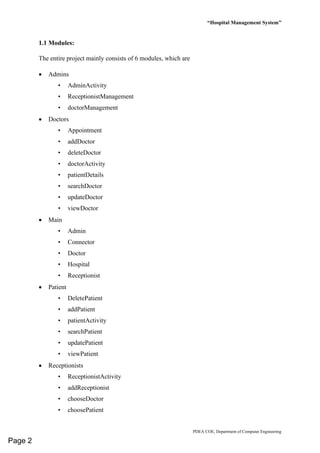 HOSPITAL MANAGEMENT SYSTEM project report | PDF
