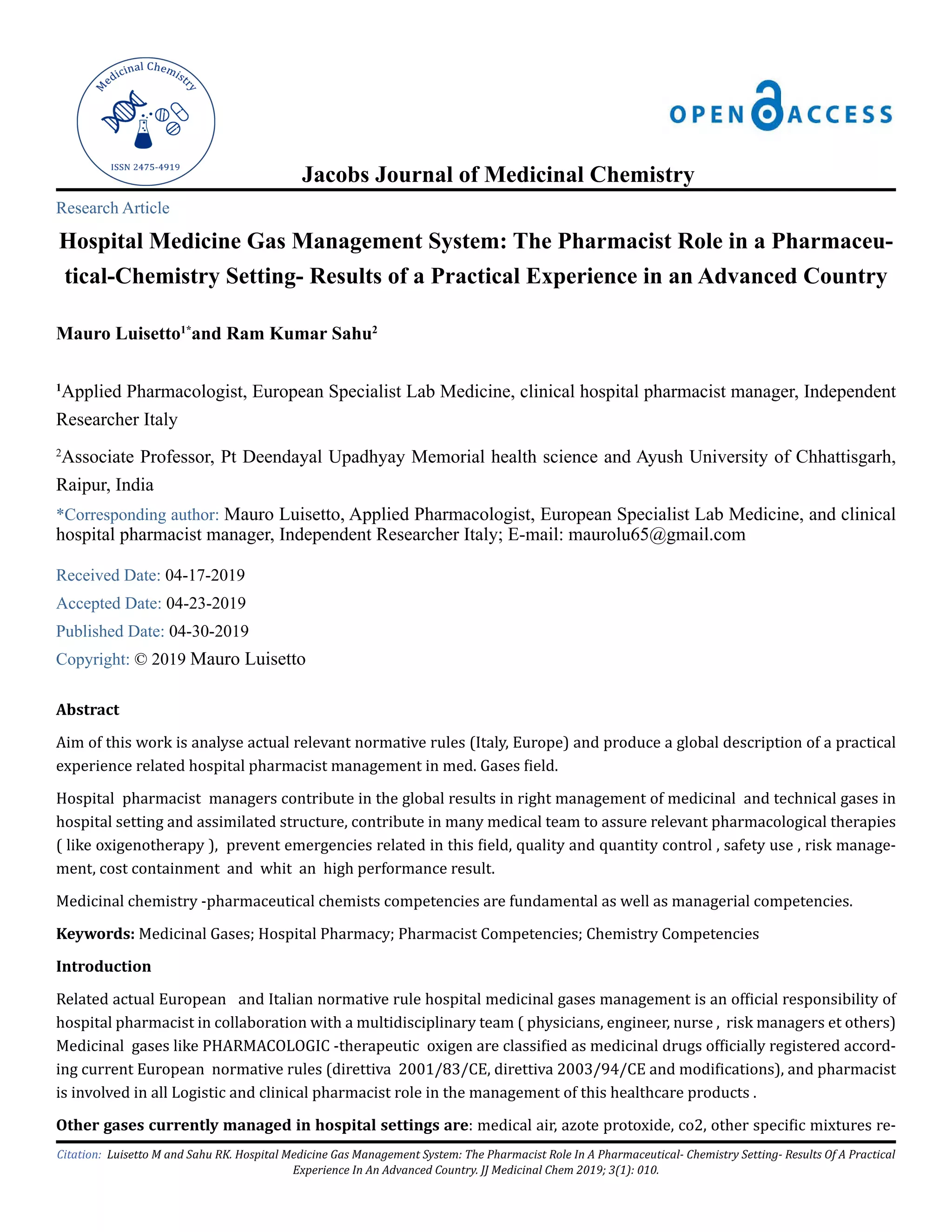 Hospital medicine gas management system luisetto m et al 2019 | PDF