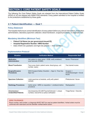 Hospital Patient Safety Guidelines & Framework for Indian Healthcare ...