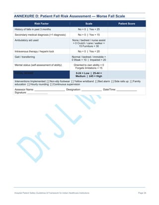 Fall Risk Hourly Rounding Hospital Patient Safety Guidelines & Framework for Indian Healthcare ...