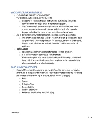 Hospital pharmacy complete notes