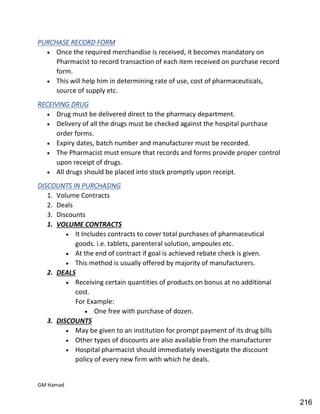 Hospital pharmacy complete notes