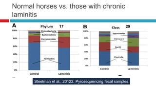 Normal horses vs. those with chronic
laminitis
Steelman et al., 20122. Pyrosequencing fecal samples
17 29
 