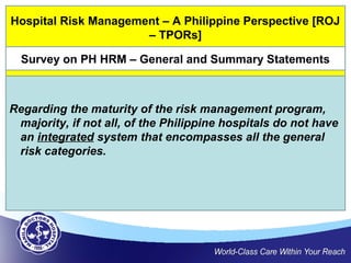 Hospital At Risk Program Hospital Risk Management - A Philippine Perspective | PPT