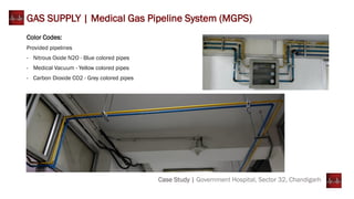 Case Study | Government Hospital, Sector 32, Chandigarh
GAS SUPPLY | Medical Gas Pipeline System (MGPS)
Color Codes:
Provided pipelines
- Nitrous Oxide N2O - Blue colored pipes
- Medical Vacuum - Yellow colored pipes
- Carbon Dioxide CO2 - Grey colored pipes
 