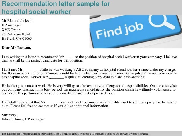Letter Of Recommendation For School Social Worker