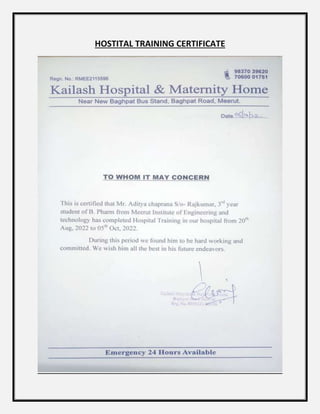 HOSTITAL TRAINING CERTIFICATE
 