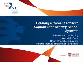 Creating a Career Ladder to
Support 21st Century School
Systems
A/Professor Low Ee Ling
Associate Dean
Office of Teacher Education
National Institute of Education, Singapore

 
