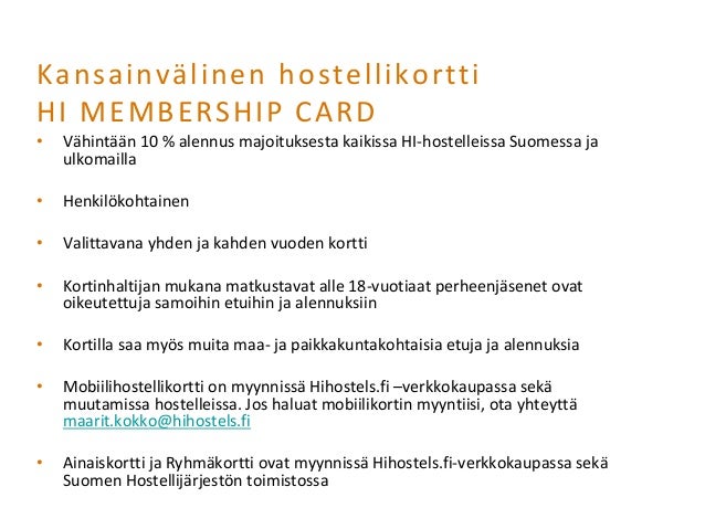 Hostellikortin Myyntiohjeet Hostellit 2013