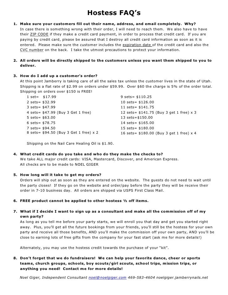 Hostess faq to include in packet