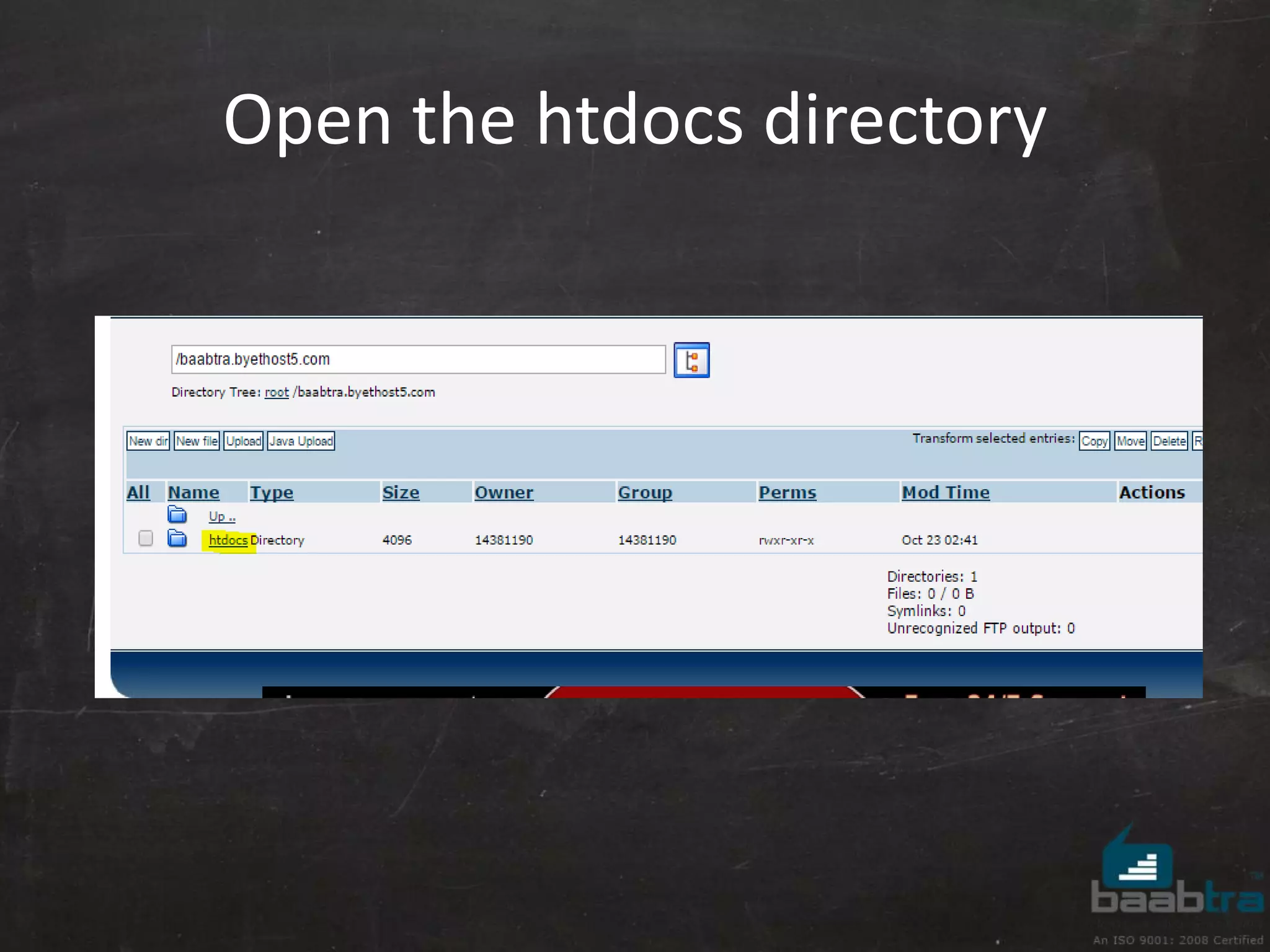 Open the htdocs directory 
 