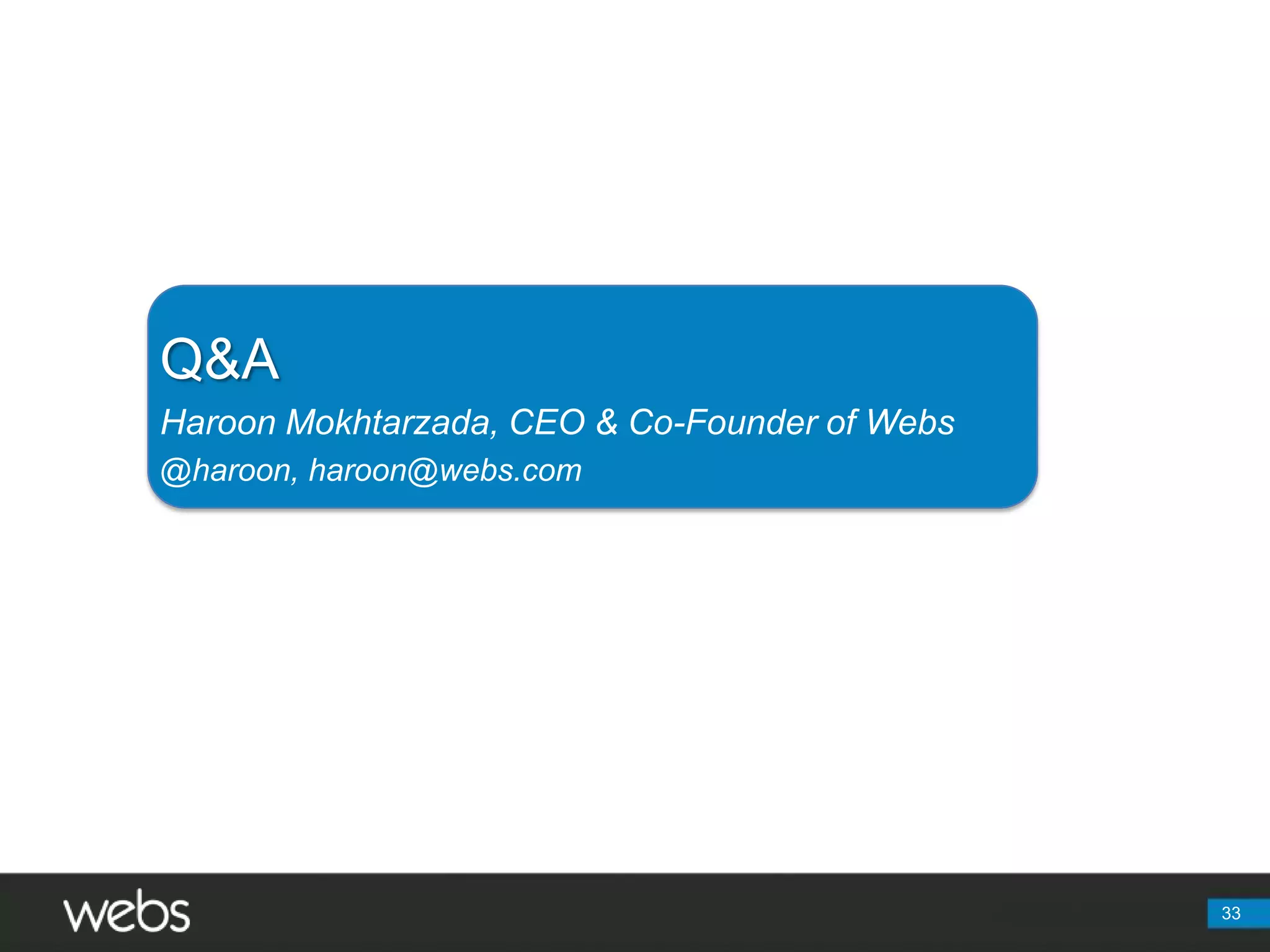 33Q&AHaroon Mokhtarzada, CEO & Co-Founder of Webs@haroon, haroon@webs.com