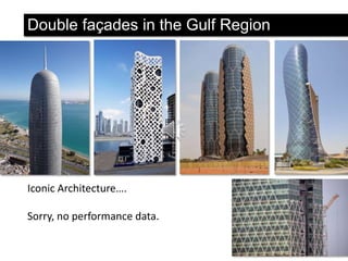 Double façades in the Gulf Region

Iconic Architecture….
Sorry, no performance data.

 