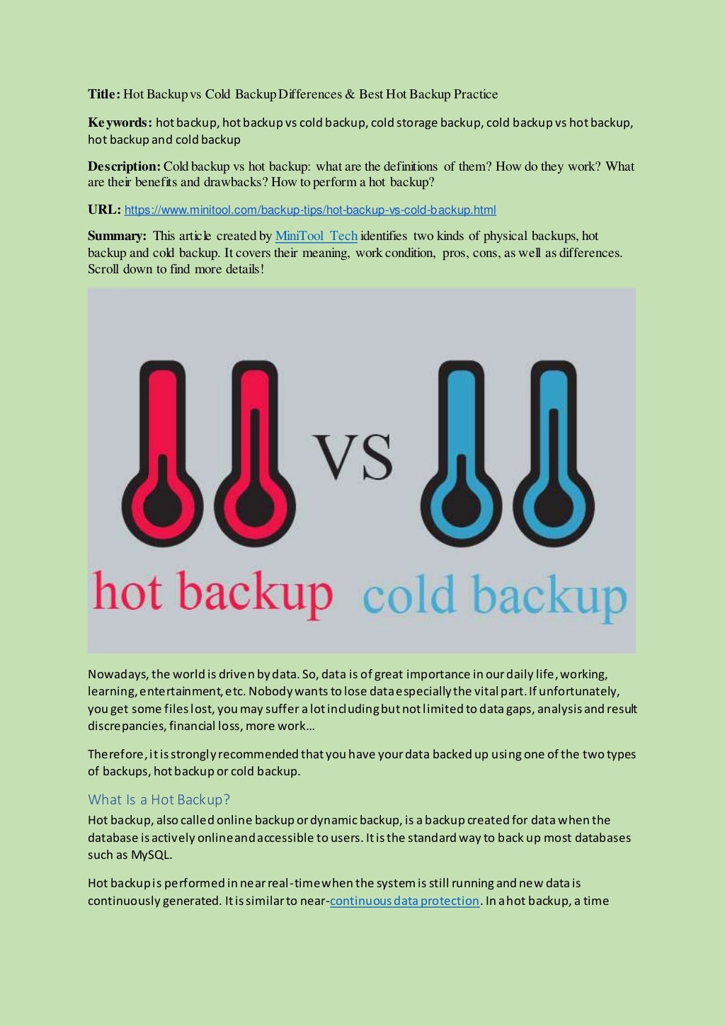 hot backup vs cold backup